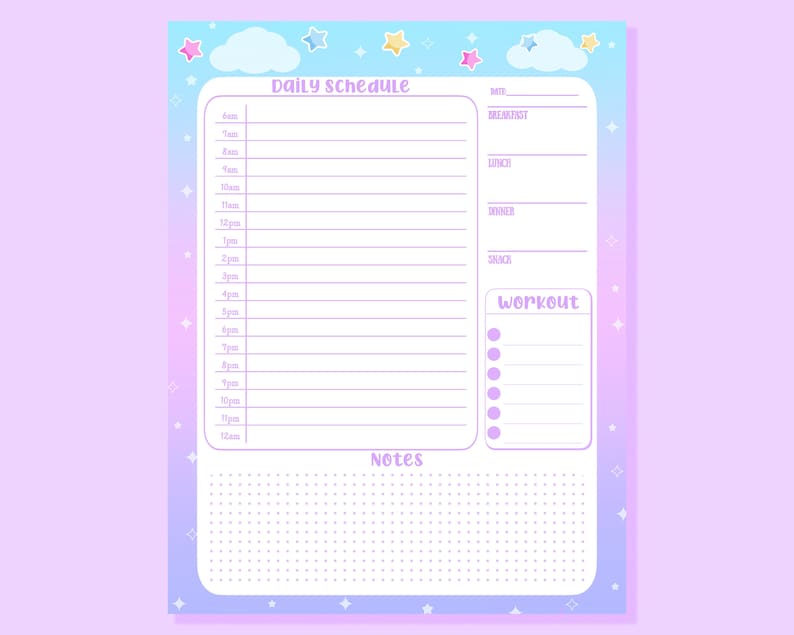 Cute Star Printable Calendar, Kawaii Daily Schedule (PDF) - Etsy