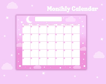 Cute Kawaii Pink Calendar Printable (PDF, JPG)