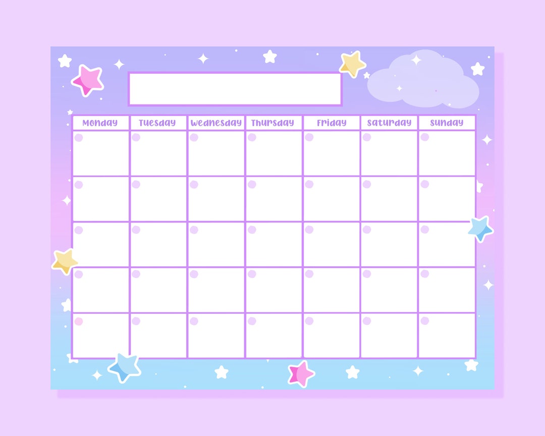 Cute Star Printable Calendar, Daily Schedule Kawaii - Etsy
