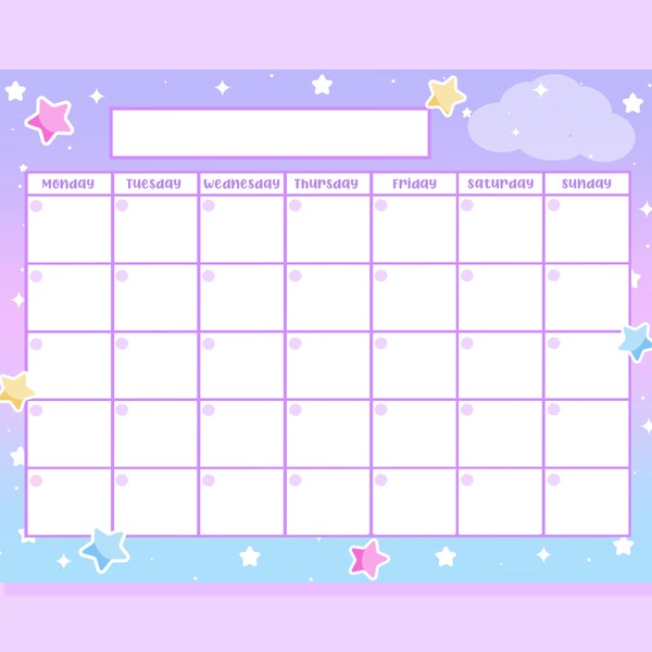 Cute Star Printable Calendar, Daily Schedule Kawaii