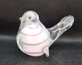 Blown Glass Bird Murano Style with White and Purple Swirl