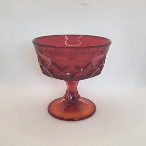 Vintage Noritake Perspective Ruby Red Goblets or Dessert Dish - Red Pressed Glass Thumbprint and Diamond Design - Slight UV light Reaction