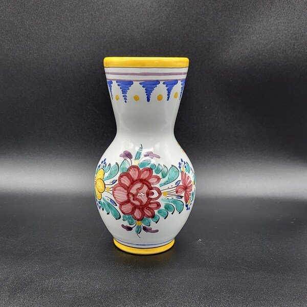 Vintage Hand Painted Modra Slov Keramika Vase with Floral design - Czechoslovakian Hand Painted Colorful Terracotta Vase