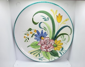 Piatto in ceramica italiana d'epoca: vassoio floreale fatto a mano, 12 pollici