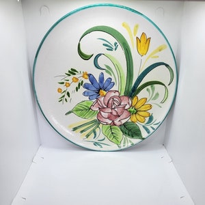 Vintage Handmade and Painted Floral Platter - Made in Italy ceramic Plate - 12 inches in Diameter
