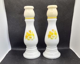 Vintage Milk Glass Candles Stick Holder - Avon Buttercup Candlestick Holder - Moonwind Cologne 6 oz