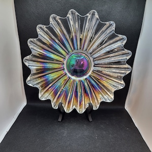 Federal Glass Iridescent Carnival Glass Tidbit Sandwich Plateau Assiette Plat Plat Nervuré
