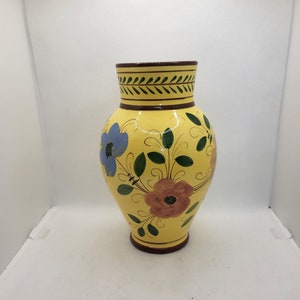 Vintage Yellow Vase with Floral Designs - Made in Italy