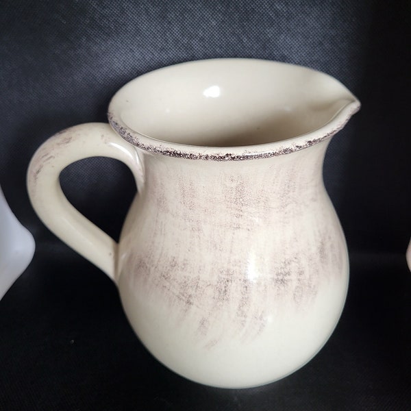 Italian De Silva Pitcher Terre D'umbria Glassy beige colored ceramic jug with distressed rustic finish Vintage terracotta clay pottery