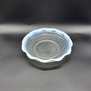 Vintage Anchor Hocking Milk Glass Hobnail Bowl - Ruffled Edge Moonstone