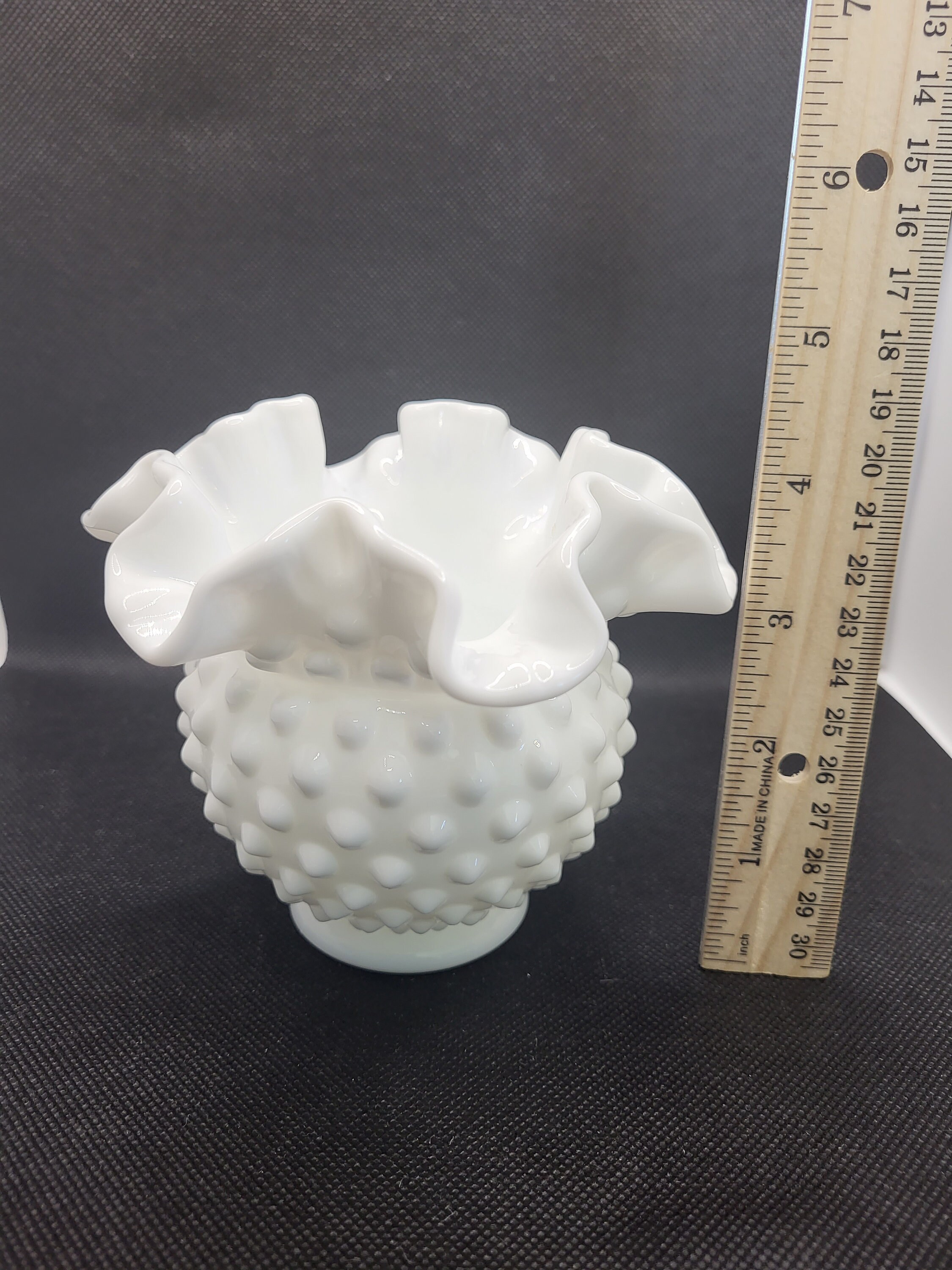 Milk Glass Vase Hobnail White Ruffled Edge Vase Etsy