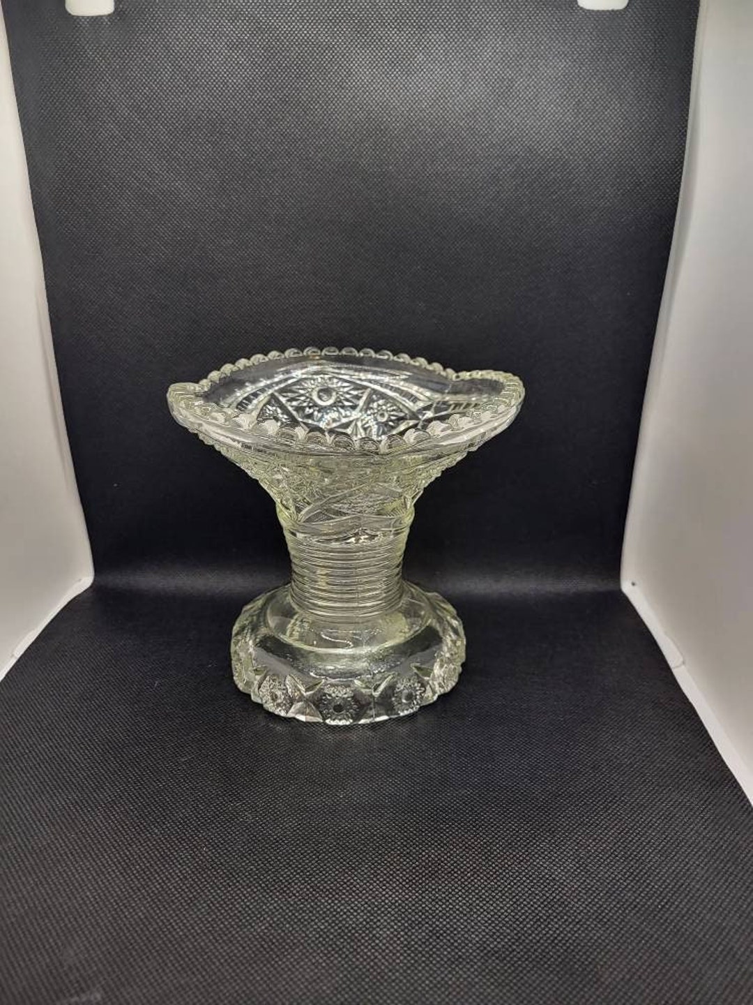 Vintage Crystal Pedestal Cut Glass Pedestal Display Stand, Fruit Bowl