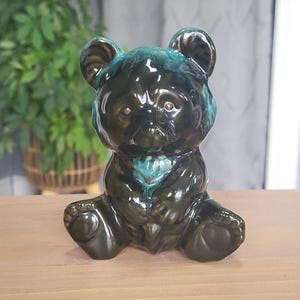 Vintage Blue Mountain Pottery Teddy Bear with Turquoise Blue Drip Glaze.  Excellent Condition 5&quot; Tall