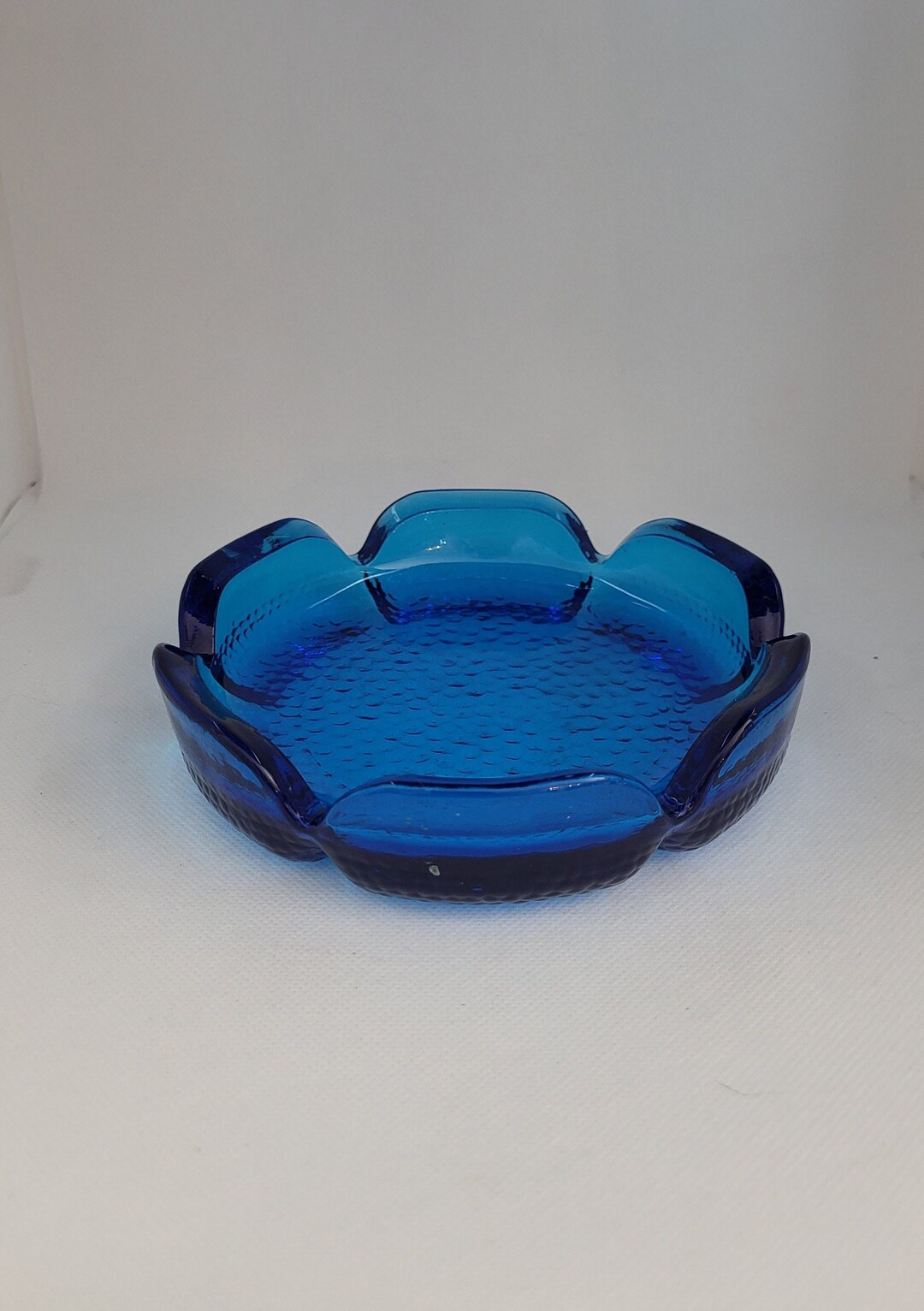 Blenko Blue Art Glass Ashtray by Wayne Husted Pebbled Bottom Etsy