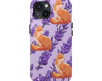 Cat Spring Lavender Tough Phone Case - Floral Purple Protective Cover, Cute Kitty Design, Unique Gift for Cat Lovers, Customizable Phone