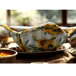 Microwave Safe Bowl Cosy | Reversible Cotton Holder, Sunflower, Chicken, Fruit, Lemon design Fabrics