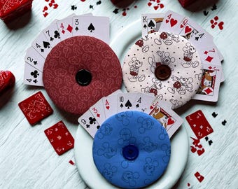 Mickey Mouse Fabric Playing Card Holder: Upcycled CD, Hands-free Game Aid