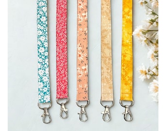 Floral Fabric Lanyard, Cotton ID Badge Holder, Breakaway Key Strap, Teacher Gift UK
