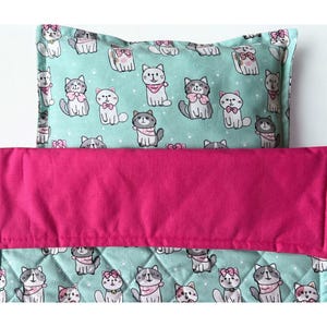 Kitty Squad Dolls Cot / Pram Duvet & Pillow Set – Quilted Cotton Bedding