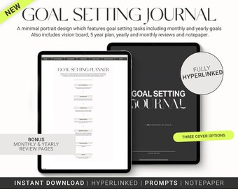 Goal Digital Planner, Goal Setting, Life Productivity Planner Template for Goodnotes, Ipad, Journal, Printable PDF, Minimal Portrait Pages