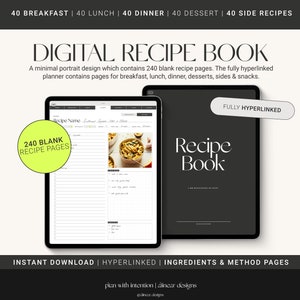 Digital Recipe Book for GoodNotes, Notability, Digital iPad Recipe Journal, Digital Cookbook, Digital Meal Planner, Recipe Book Template