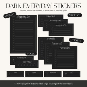 Digital Planner Stickers Everyday Bundle Daily Trackers Memo Pads Labels Light Dark Mode Minimal Sticker Pack Cut out PNGs image 3