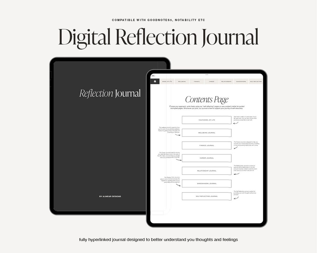 Reflection Planner Minimal Daily Reflection Journal, Digital Planner, Wellness Planner ...