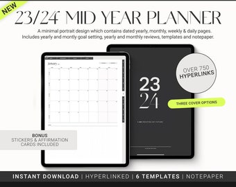 23/24 Mid Year Digital Planner, Alinear Designs, Minimal Design Portrait Planner, Minimalist, GoodNotes, Academic iPad Planner