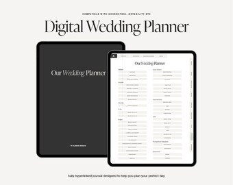 Minimal Digital Wedding Planner, iPad Wedding Planner, Goodnotes, Wedding Checklist, To Do List, Wedding Budget, Hyperlinked, Aesthetic