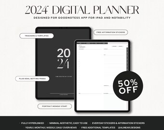 2024 Digital Planner, Alinear Designs, Minimal Design Portrait Planner, Minimalist, GoodNotes, Academic iPad Planner