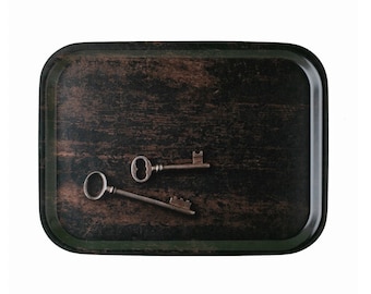 Rectangular tray 27x20 cm empty pocket vintage key pattern