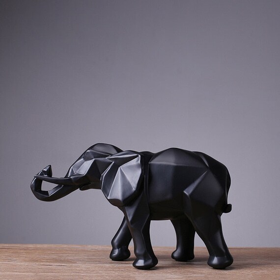 Creative Resin Black Elephant Statue Abstract Geometric Etsy
