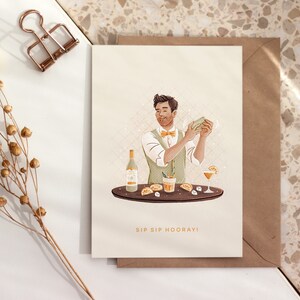 Sip Sip Hooray postkaart | A6 | Bartender Wall Art | Birthday Illustration | Illustrated Greeting Card | Wall Decor | Small Gift