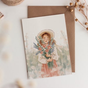 Flower Lover Postkaart | A6 | Floral Art | Spring Illustration | Self-care Illustrated Card | Nature Wall Decor | Mother's Day Small Gift