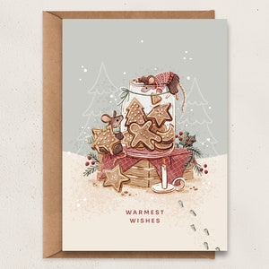 Christmas Cookie Jar Postcard | A6 | Festive Art | Mouse Cookies Illustration | Illustrated Greeting Card | Warmest wishes | Happy holidays