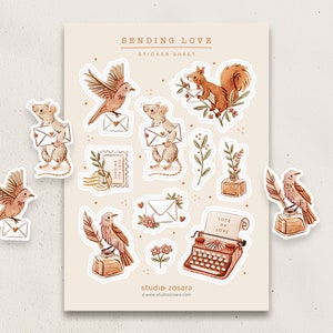 Folha de adesivos de envio de amor | A6 | Adesivos de papel ilustrados para postagem de cartas | Kiss Cut | Diário - Planejador - Álbum de recortes | Pequeno presente