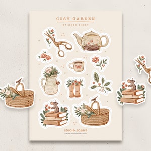 Garten Stickerbogen | DIN A6 | Frühling Natur Illustrierte Papier Stickers | Kussschnitt | Journal - Planer - Sammelalbum | Kleines Geschenk
