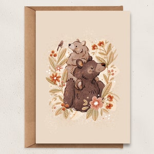 belle carte postale de Beary | A6 | Art d'ours | Illustration florale | illustrée d'amour | Décoration murale | Petit cadeau