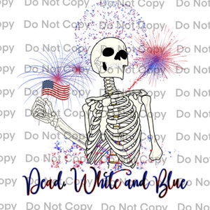 Dood wit en blauw, skelet, vuurwerk, dood, wit, blauw, vlag van de VS, vlag, patriottisch, png, sublimatie, digitale download