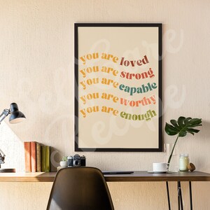 You Are Enough | Retro Digital Print | Groovy Wall Art | Hippie Self Care | Therapy Counseling | Funky Office Decor