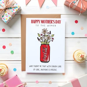 Cartão de Dia das Mães para Imprimir para Amantes de Coca-Cola | Cartão Digital Engraçado para Mãe | Presente DIY Inspirado em Lata de Refrigerante | Download Instantâneo em PDF