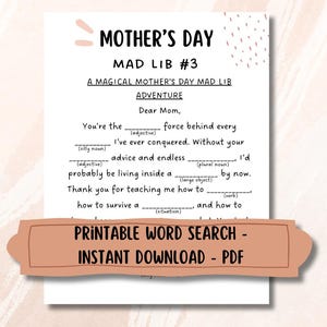 Dia das Mães Mágico Mad Lib | Cartão para Imprimir para a Mãe da Kids | Presente de Atividade Faça Você Mesmo | Download Instantâneo de PDF Engraçado para a Mãe