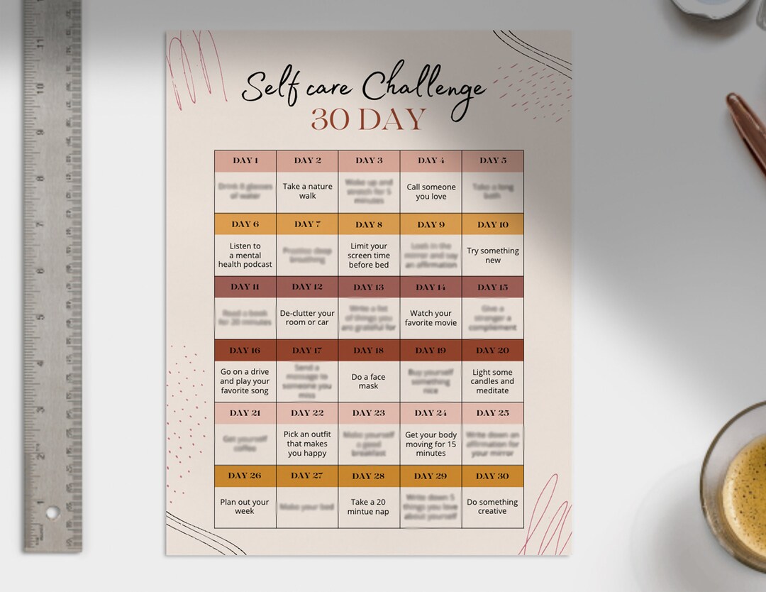 Self Care 30-day Challenge Printable: Digital Wellness Calendar Boho ...