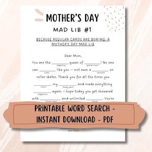 Mad Lib para imprimir para o Dia das Mães | Alternativa de cartão faça você mesmo para a mãe | PDF de atividades para crianças | Jogo para download instantâneo para o Dia das Mães