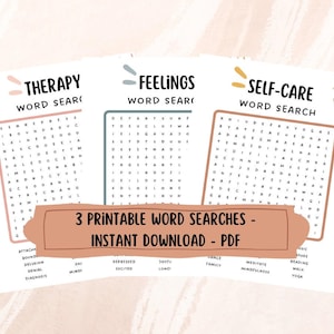 Mental Health Games Word Search Bundle: Therapy, Feelings, Self-Care (Printable PDF)