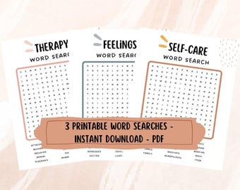 Mental Health Games Word Search Bundle: Therapy, Feelings, Self-Care (Printable PDF)