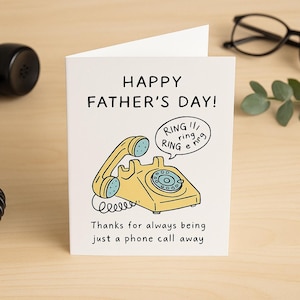 Tarjeta imprimible del Día del Padre con una divertida llamada telefónica • Teléfono de disco retro • Descarga instantánea • Plegable a 5.5 × 8.5 • Color + B&N Ahorro de tinta