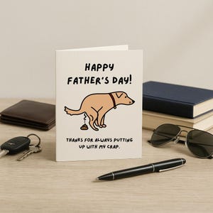 Tarjeta imprimible para el Día del Padre con caca de perro • Descarga instantánea • Doblable a 5.5 × 8.5 • "Gracias por aguantar mi mierda" • Color + B/N