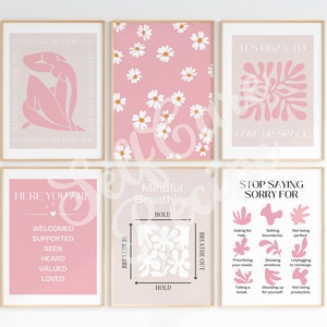 Pink Retro Therapist Office Wall Art Set of 6 / Therapy Posters / Motivational Quotes / Counseling Center Decor / Psychology Print Posters