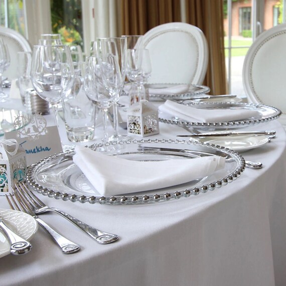 Table Silver Beaded Chargers Bokon 50 Set Clear Charger Plates